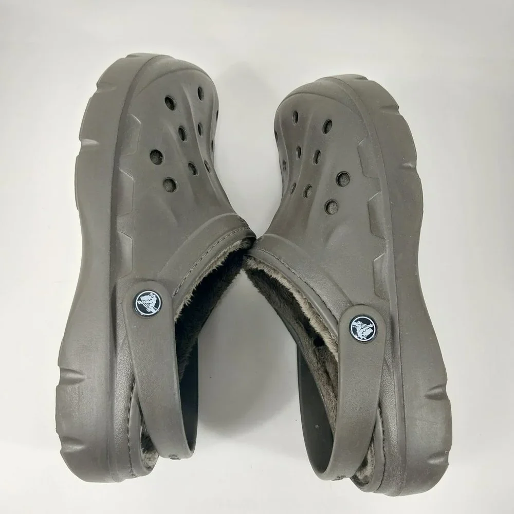 Crocs Mens 10 Womens 12 Clogs Brown Faux Fur Lined Casual Comfort Slip On Shoes - Picture 4 of 9